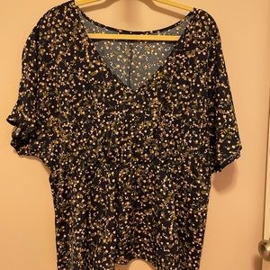 Shein Curve Floral V Neck Blouse